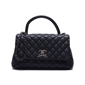 Chanel Matelasse Coco Handle 2Way Caviar Skin Black Silver